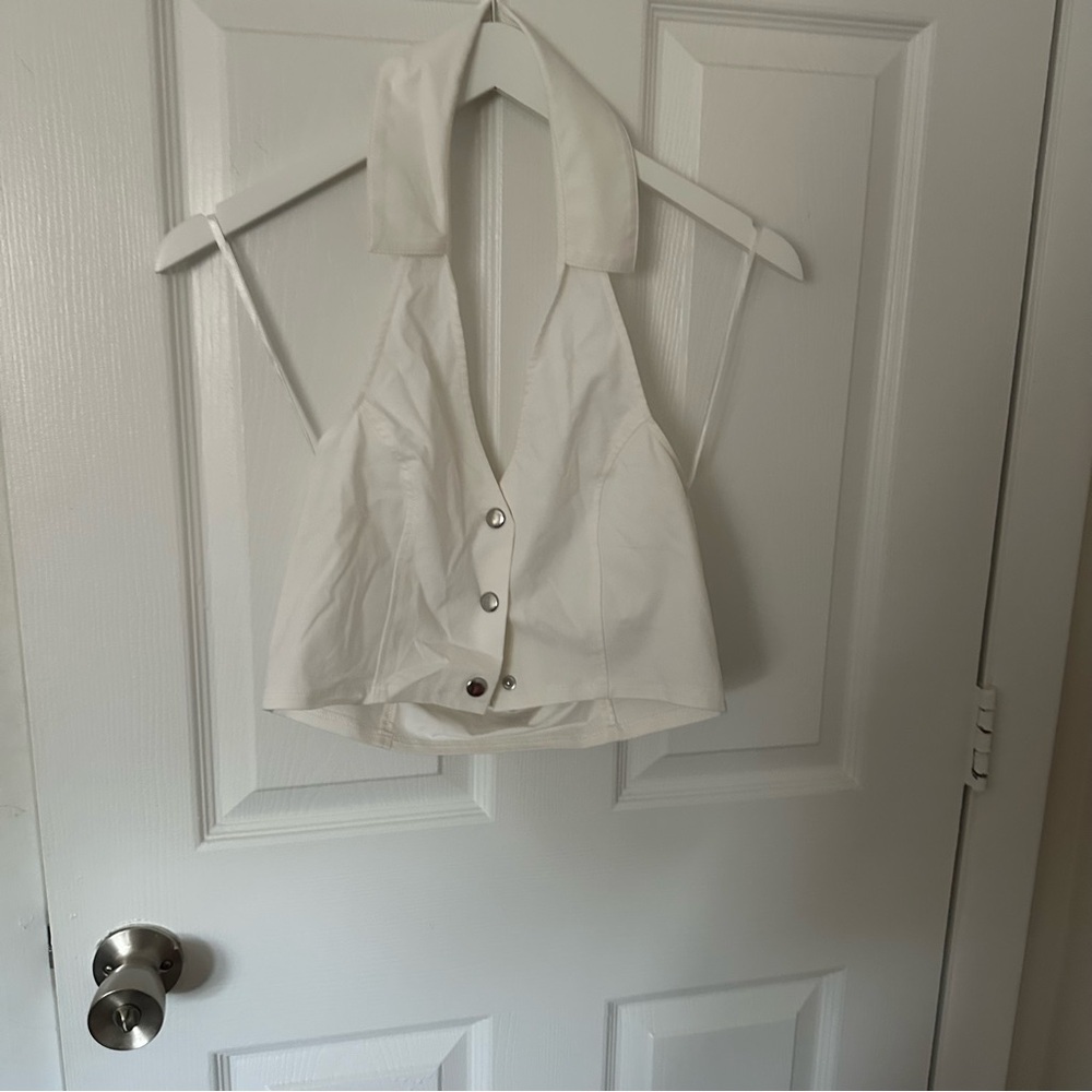 White Halter Cropped Vest